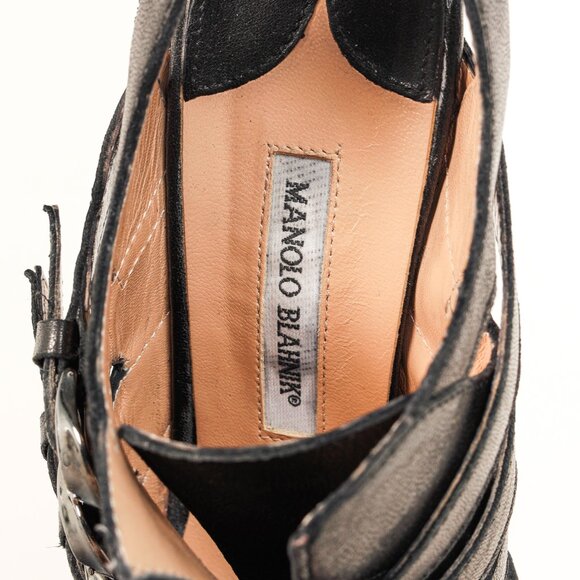 Manolo Blahnik Black Leather Buckled Gladiator Sandals - Picture 9 of 9